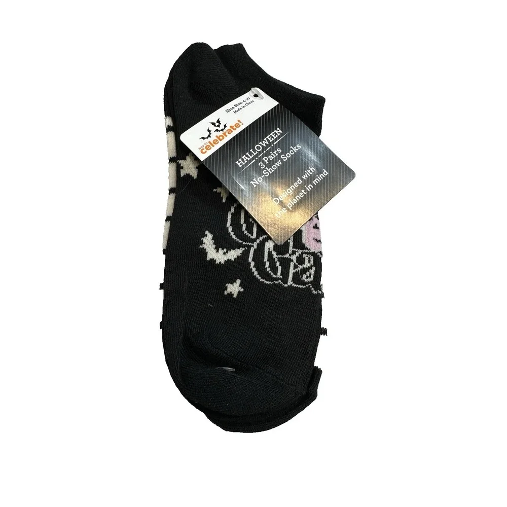celebrate halloween 3 pack womens no‎ shoe ankle socks size 4-10